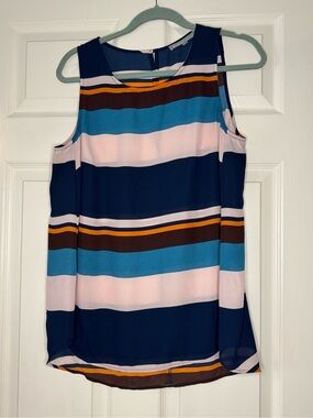Daniel Rainn Navy Blue Multi-Stripe Sleeveless Tank Top